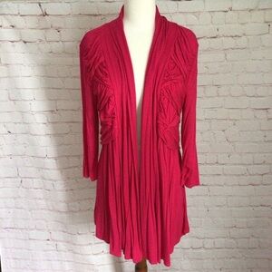 Colour Works Pink Ruched Open Front 3/4 Length Sleeve Cardigan - Size Medium